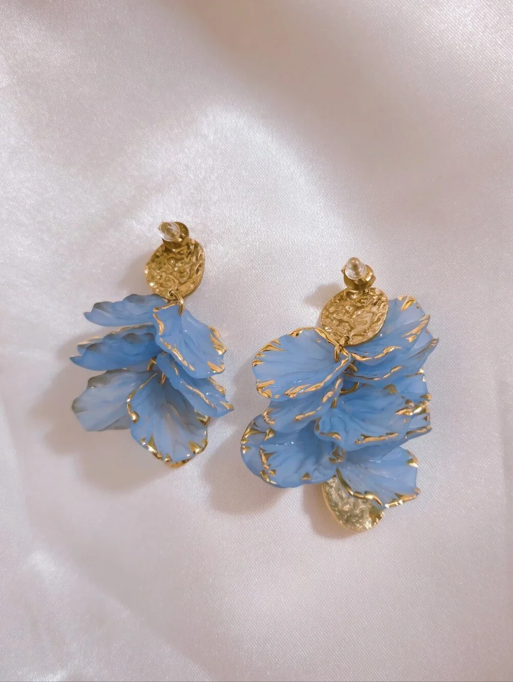 Gold & Sky Blue Petal Drop Earrings - Women‎ Jewelry - Summer - NEW